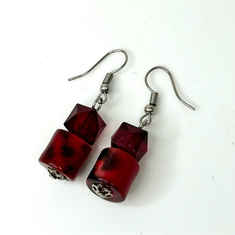 Faceted Glass and Ceramic Bead Hook Earrings